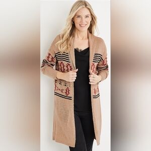 Maurices Beige and Burgundy Patterned Cardigan
